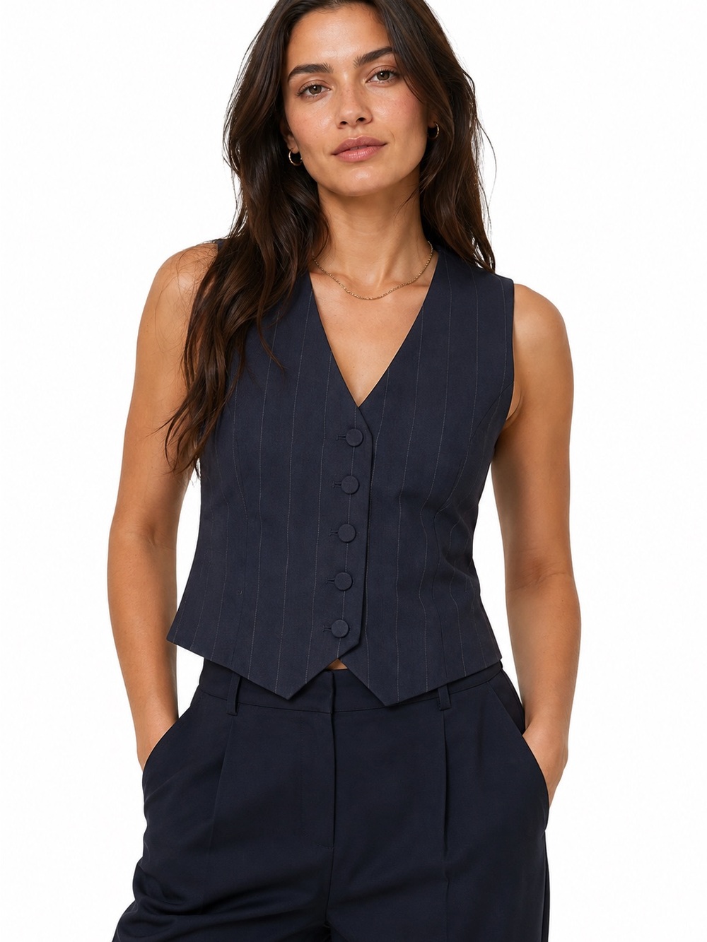 NWT J. Crew Women's Navy Pinstripe Button-Front Vest (6)